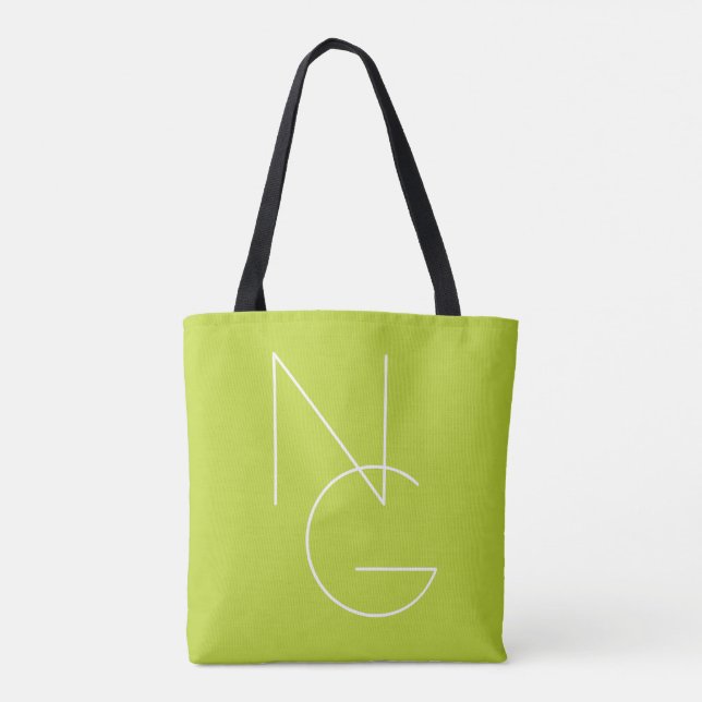 Tote Bag Initiales superposées Modernes 2 | Vert Citron (Dos)