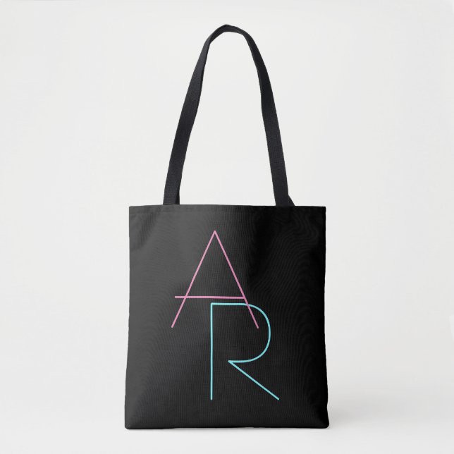 Tote Bag Initiales superposées modernes | Rose Turquoise No (Devant)