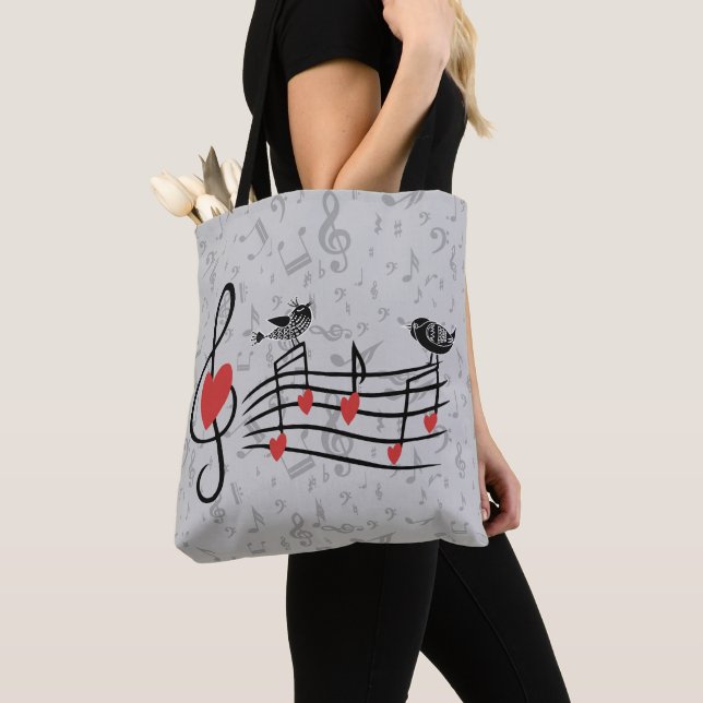 Tote Bag Inséparables de musique sur Grey Notes musicales (De près)