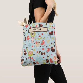 Tote Bag Inséparables et fleurs lunaires
