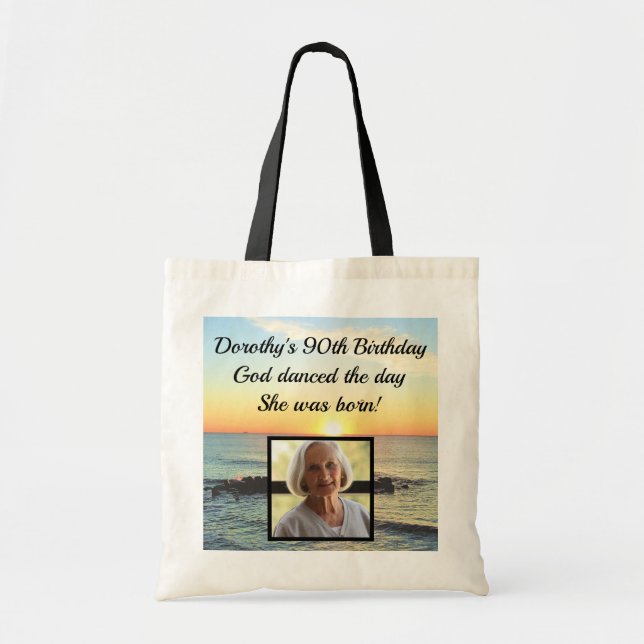 TOTE BAG INSPIRANT 90E ANNIVERSAIRE PHOTO PERSONNALISÉE SLE (Devant)