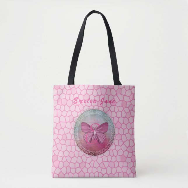 Tote Bag Inspirer 'Devenez le changement' Papillon rose mos (Devant)