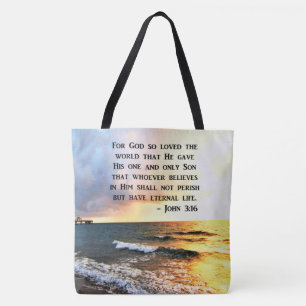 TOTE BAG INSPIRING JOHN 3:16 OCEAN PHOTO DESIGN