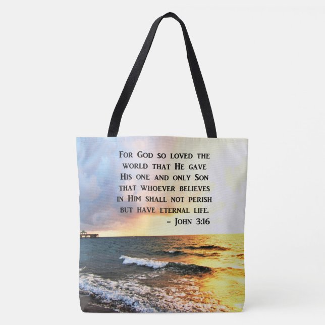 TOTE BAG INSPIRING JOHN 3:16 OCEAN PHOTO DESIGN (Devant)