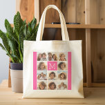 Tote Bag Instagram rose chaud Collage photo Monogramme pers<br><div class="desc">Utilisez jusqu'à 11 photos de téléphone carré ou selfie pour créer un cadeau unique et personnel. Ou vous pouvez garder le chiot hipster et faire un gardien branché. Si vous avez besoin d'ajuster les images,  cliquez sur l'outil personnaliser pour apporter des modifications.</div>