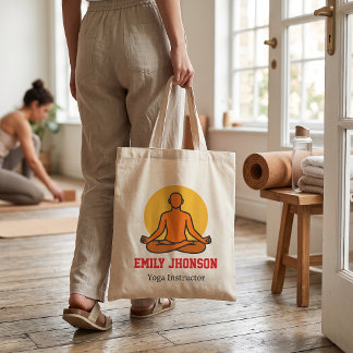 Tote Bag Instructrice de yoga en silhouette méditant au cou