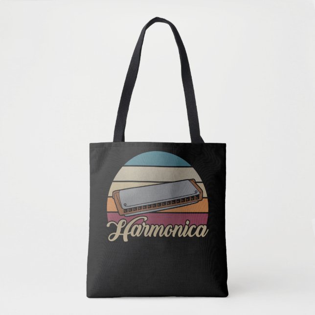 Tote Bag Instrument de musique vintage Harmonica Blues (Devant)