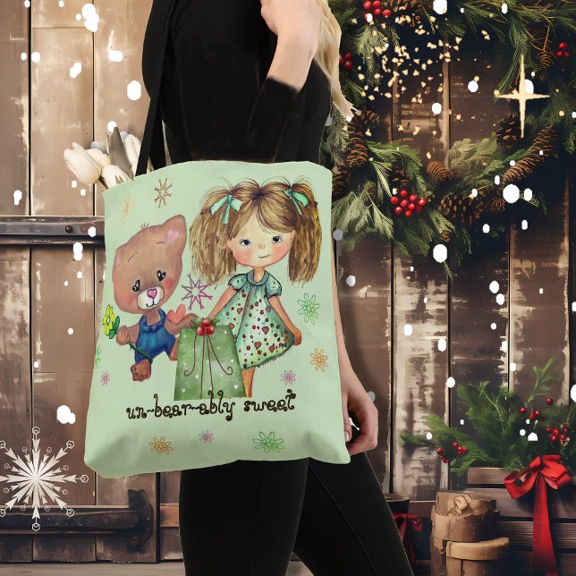 Tote Bag Insupportable douce fille et ours en peluche (Unbearably Sweet Girl and Teddy Bear Tote Bag)