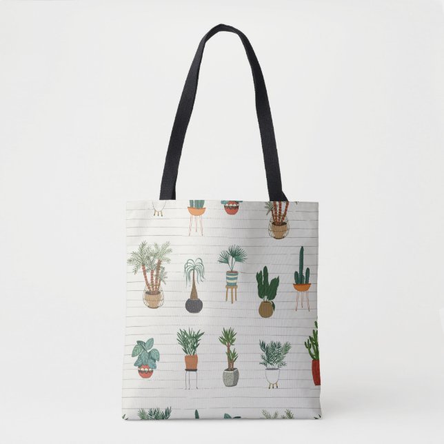 Tote Bag intérieur accueil plantes couture main dessinée mo (Devant)