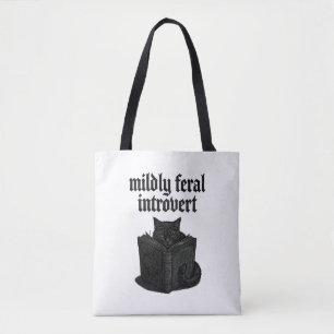 Tote Bag Introvert Gothique Chat Noir Lisant un Livre Esthé
