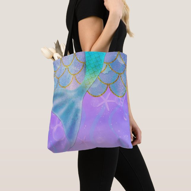Tote Bag Iridescent Pearl Shtoujours Sparkle Mermaid Tail (De près)
