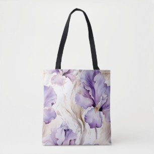 Tote Bag Iris Fleuris Crème Violette Romantique pour Mariag