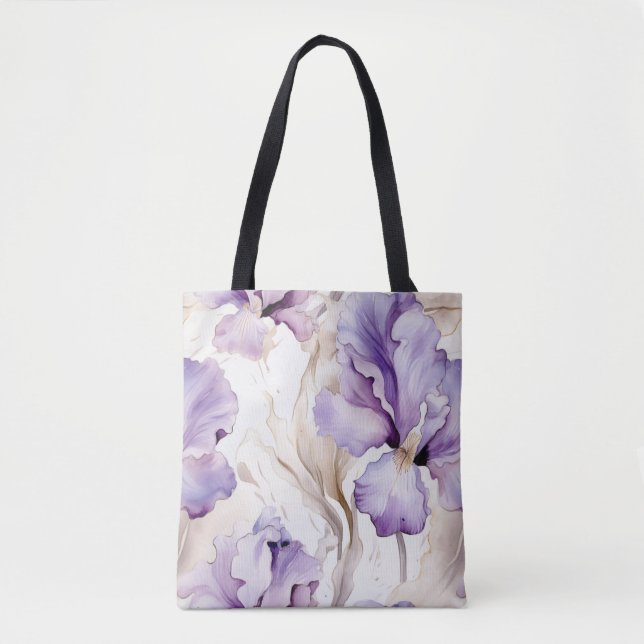 Tote Bag Iris Fleuris Crème Violette Romantique pour Mariag (Devant)