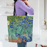 Tote Bag Irises | Vincent van Gogh<br><div class="desc">Irises (1889) de l'artiste post-impressionniste néerlandais Vincent Van Gogh. La peinture paysagère originale est une huile sur toile montrant un jardin de fleurs d'iris en fleurs. Utilisez les outils de conception pour ajouter du texte personnalisé ou personnaliser l'image.</div>