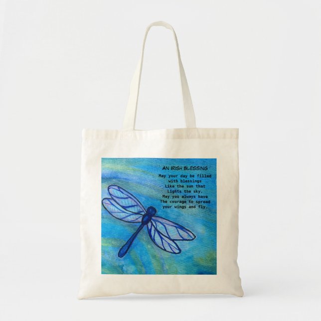Tote Bag Irish Blessing Brave Blue Dragonfly Inspiration (Devant)