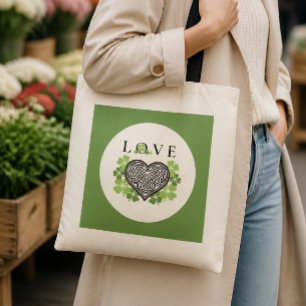 Tote Bag Irish LOVE Trèfle et Cœur Nœud Celtique