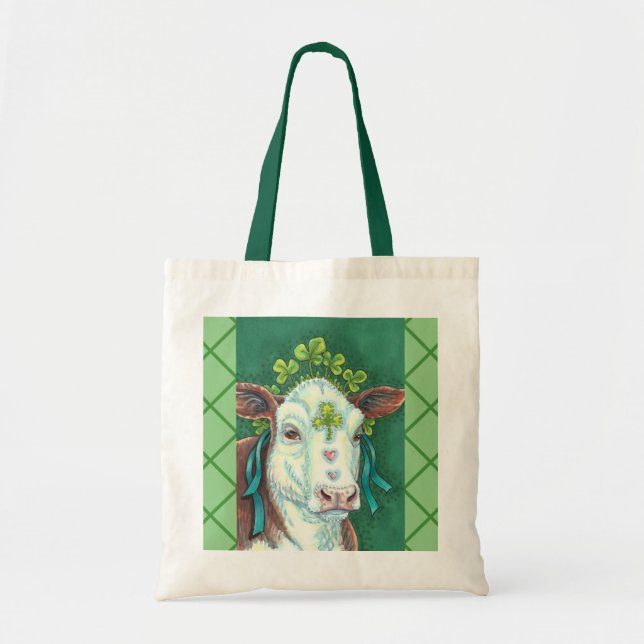 TOTE BAG IRISH ST. PATRICK'S DAY HEIFER, VACHE SHAMROCK (Devant)