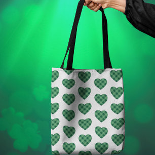 Tote Bag Irlandais à thème avec Motif cardiaque Tartan vert