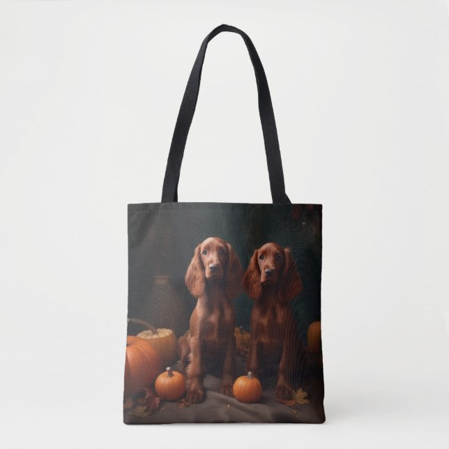 Tote Bag Irlandais Red Setter Chiot Automne Citrouille de p (Devant)