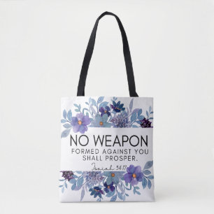 Tote Bag Isaïe 54:17 Aucune arme Christian Floral