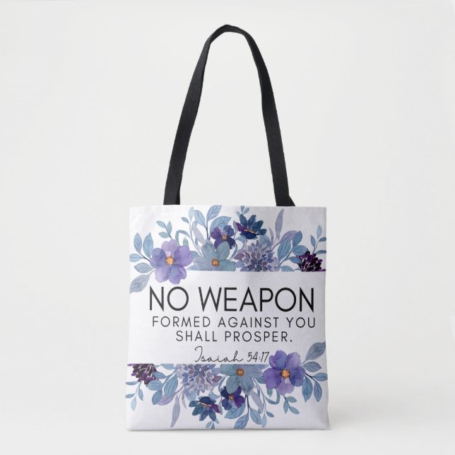 Tote Bag Isaïe 54:17 Aucune arme Christian Floral (Devant)