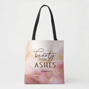 Tote Bag Isaïe 61 3 Beauté de Ashes Bible Verse Rose