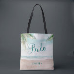 Tote Bag Island Breeze Plage Peint Mariage mariée<br><div class="desc">Island Breeze Painted Beach Scene, avec Ocean Waves, Sandy Beach et Palm Trees, avec un beau ciel bleu turquoise. Avec Des Polices De Script De Typographie Moderne. Une Plage Tropicale estivale, Ou un mariage de destination - Sacs fourre-tout de mariées personnalisés! ~ Regardez ma boutique pour voir l'ensemble de la...</div>