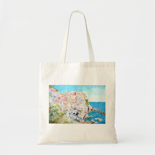 Tote Bag Italie Cinque Terre aquarelle (Devant)