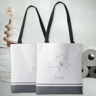 Tote Bag Ivoire Ardoise Gris Floral Ligne Art Minimaliste Z