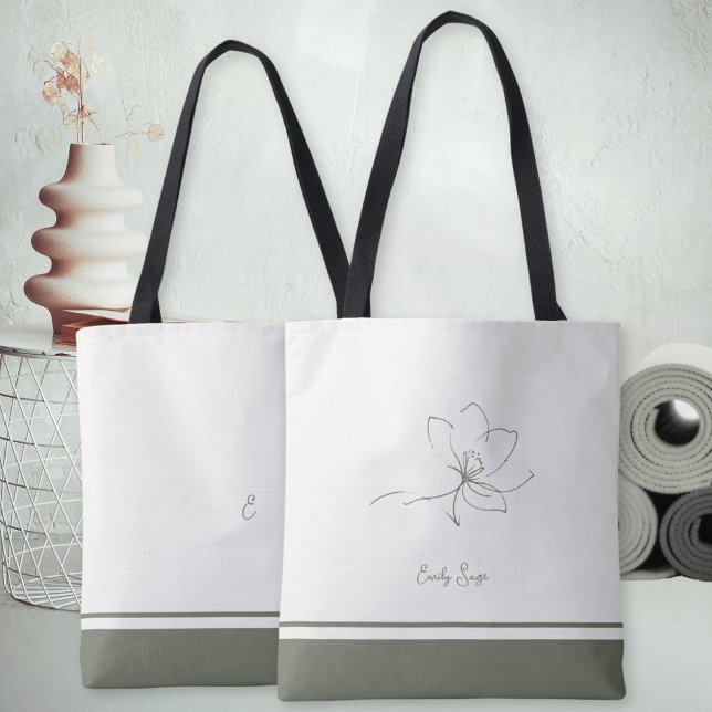 Tote Bag Ivory Sage Green Floral Line Art Minimalist Zen (Minimalist Floral Line Art Zen Ivory Sage Green Tote Bag ©Susanne Sachers - Sunny Wanderlust 🌞✈️)