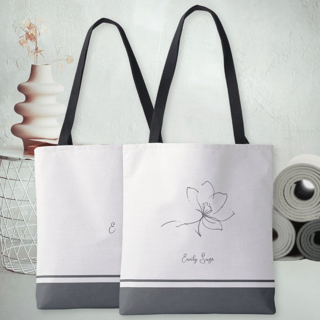 Tote Bag Ivory Slate Gray Floral Line Art Minimalist Zen (Minimalist Floral Line Art Zen Ivory Slate Gray Tote Bag ©Susanne Sachers - Sunny Wanderlust 🌞✈️)