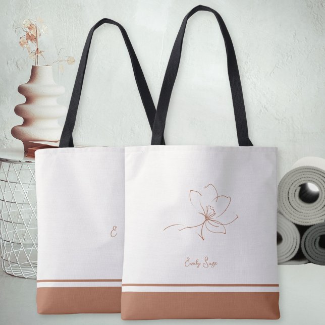 Tote Bag Ivory Terracotta Floral Line Art Minimalist Zen (Minimalist Floral Line Art Zen Ivory Terracotta Tote Bag ©Susanne Sachers - Sunny Wanderlust 🌞✈️)