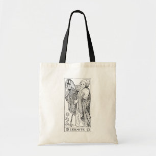 Tote Bag IX L'ermite : vintage carte Tarot noir et blanc