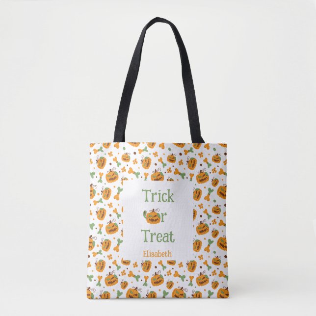 Tote Bag Jack-o-Lantern & Bones Trick Ou Treat Personnalisé (Devant)