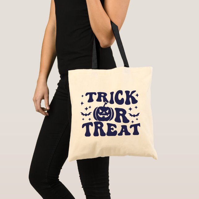 Tote Bag Jack-O' Lantern Stars chauves-souris Bleu Trick ou (Devant (produit))