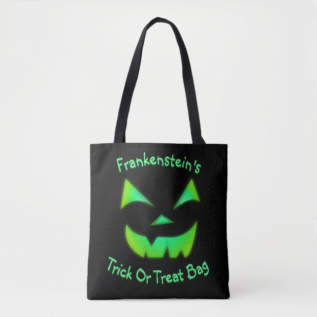 Tote Bag Jack-O-Lanterne vert brillant personnalisable (Devant)