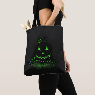 Tote Bag Jack O Lanternes d'Halloween noir et vert