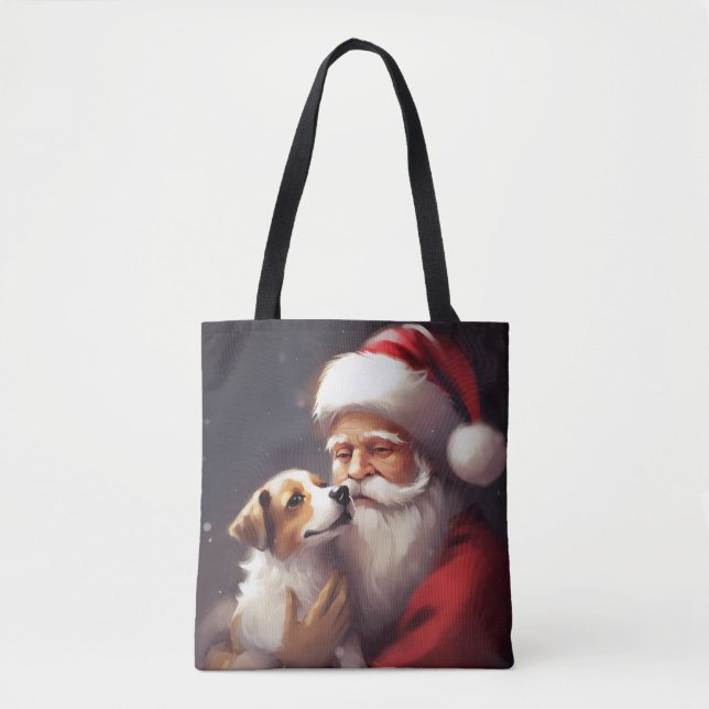 Tote Bag Jack Russell Avec Noël Festif Du Père Noël (Devant)