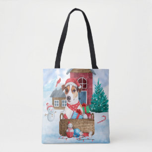 Tote Bag Jack Russell Chien dans la neige Maison de chien d