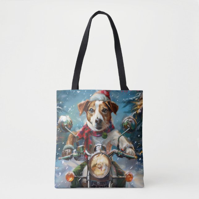 Tote Bag Jack Russell Chien équitation Moto Noël (Devant)
