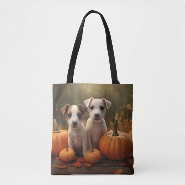 Tote Bag Jack Russell Puppy Automne Citrouille de plaisir (Devant)