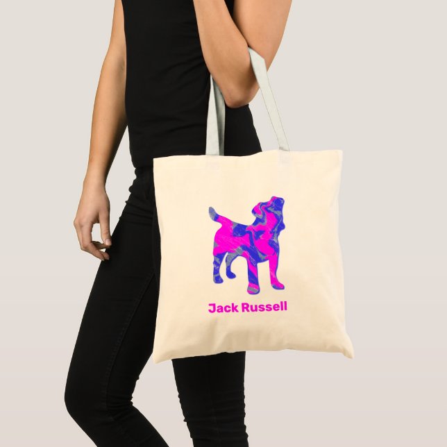 Tote Bag Jack Russell Terrier Silhouette rose et bleu (Devant (produit))
