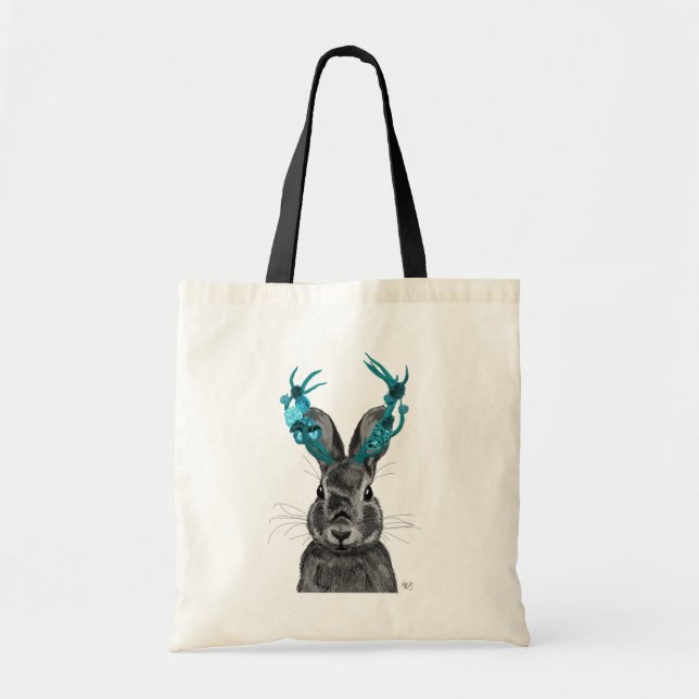 Tote Bag Jackalope avec Antlers Turquoise (Devant)