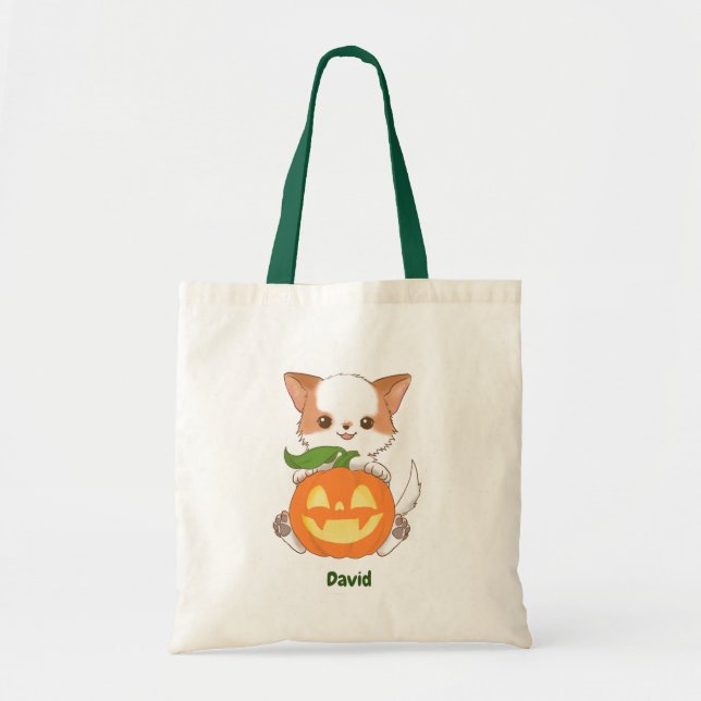 Tote Bag Jacko'lantern personnalisable et Mochi Halloween (Devant)
