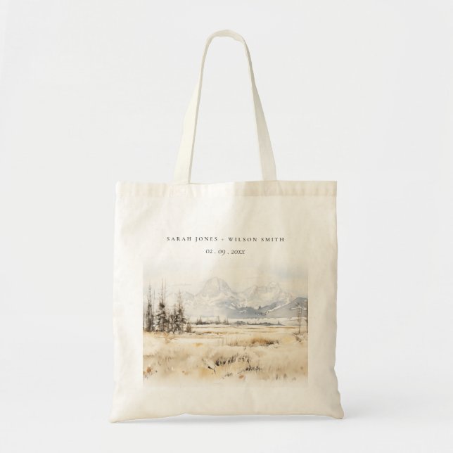 Tote Bag Jackson Hole Wyoming Watercolor Landscape Wedding (Devant)