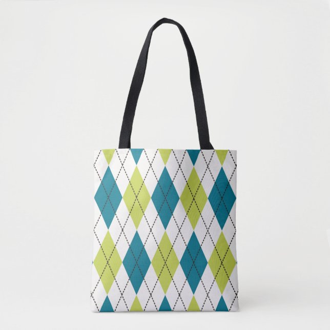 Tote Bag Jacquard bleu et vert (Devant)