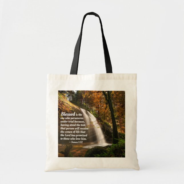 Tote Bag Jacques 1:12 Béni est celui qui persévère dans la  (Devant)
