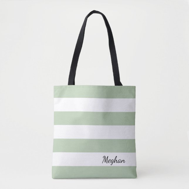 Tote Bag Jade Grayed personnalisé et Fourre-tout rayé blanc (Devant)