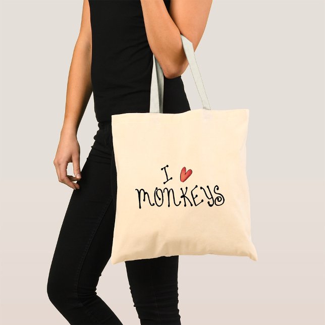 Tote Bag J'adore la typographie manuscrite des singes migno (Créateur téléchargé)