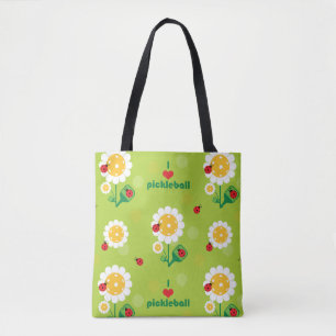Tote Bag J'adore le pickleball avec les coccinelles